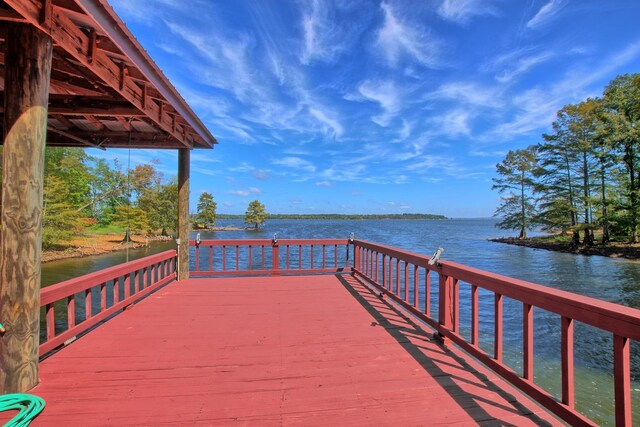 view of dock with a water view