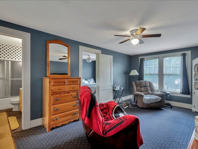 living area with ceiling fan