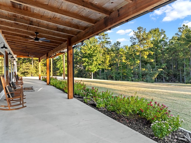 view of patio featuring ceiling fan