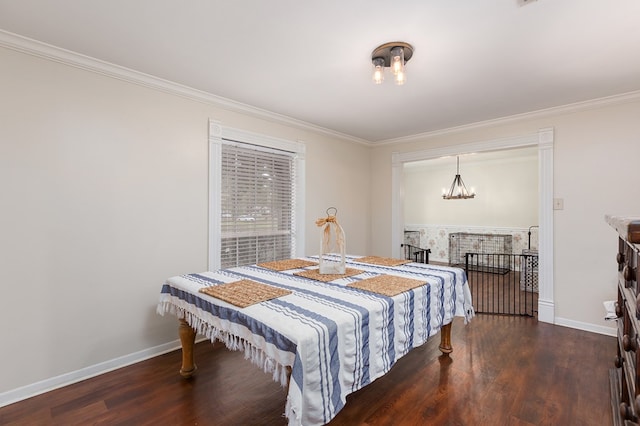 bedroom with crown molding and dark wood-type flooring