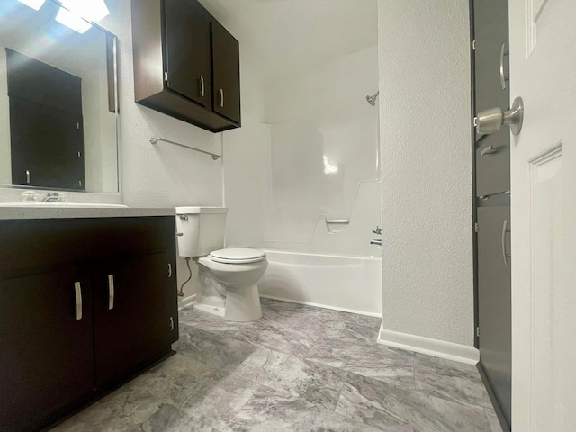 full bathroom with shower / tub combination, vanity, and toilet