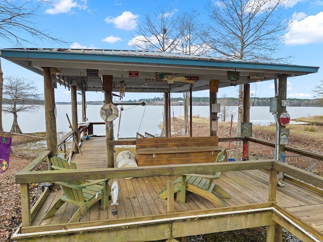 dock area with a water view