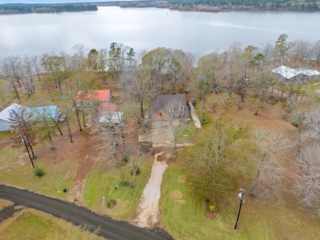 drone / aerial view featuring a water view