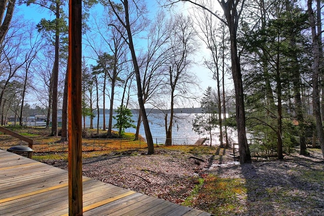 wooden deck with a water view