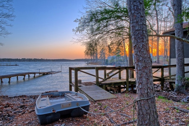 dock area with a water view