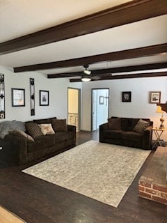 living room with beam ceiling