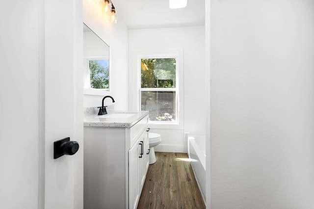 508 Jefferson Ave, Lufkin, TX 74904 - full bath featuring vanity, wood finished floors, toilet, a tub to relax in, and baseboards