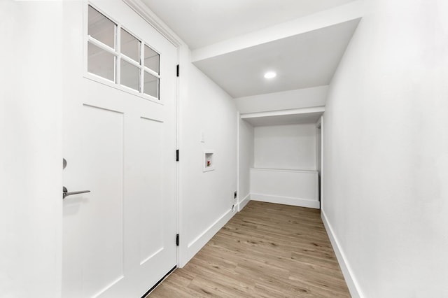 508 Jefferson Ave, Lufkin, TX 74904 - corridor with baseboards, light wood-style floors, and recessed lighting