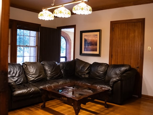 476 Jefferson Ave, Lufkin, TX 75904 - living room with crown molding, wood finished floors, and baseboards