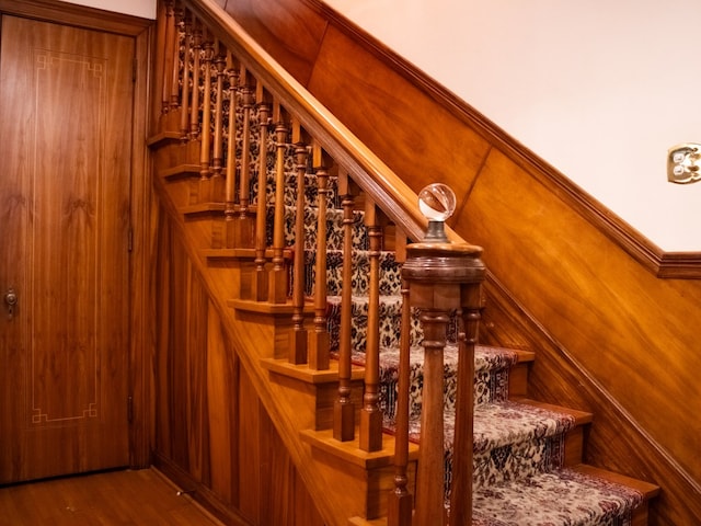 476 Jefferson Ave, Lufkin, TX 75904 - staircase with wooden walls and wood finished floors