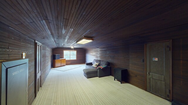 bonus room featuring wood walls and wooden ceiling