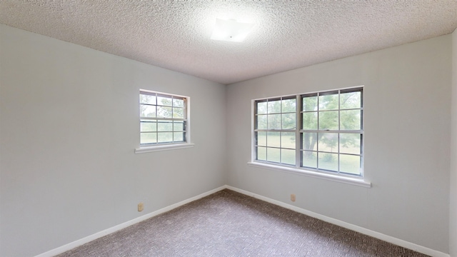 unfurnished room featuring carpet flooring and a textured ceiling