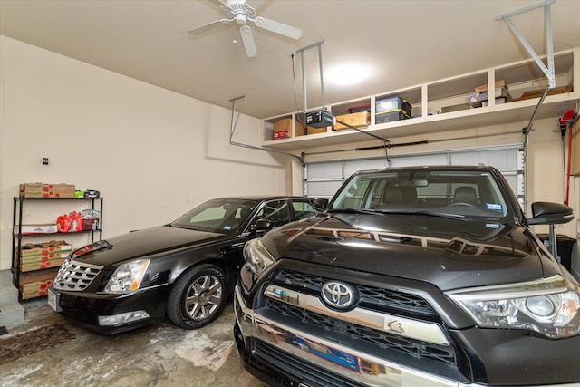 102 Harmony Hill Ct, Lufkin, TX 75901 - garage with a garage door opener and a ceiling fan