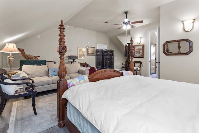 102 Harmony Hill Ct, Lufkin, TX 75901 - bedroom with vaulted ceiling, wood finished floors, and a ceiling fan