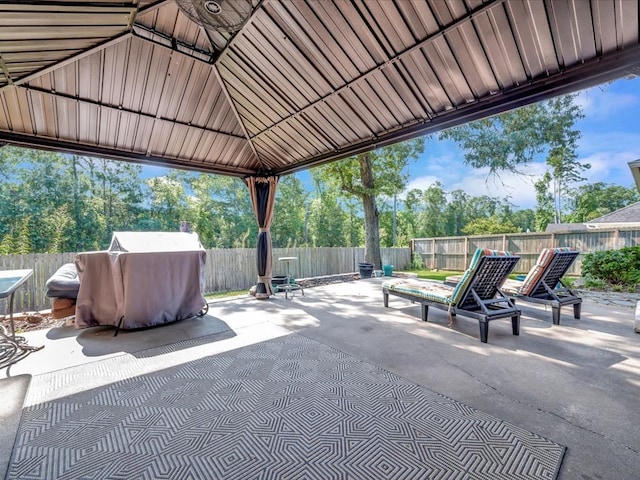 view of patio featuring a gazebo and area for grilling