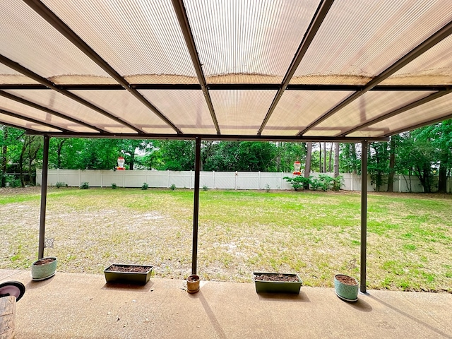 view of yard featuring a patio area and a fenced backyard