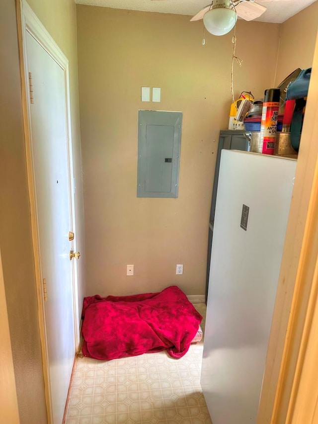 bedroom featuring ceiling fan and electric panel