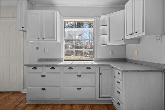 kitchen with dark hardwood / wood-style flooring, white cabinetry, and a wealth of natural light