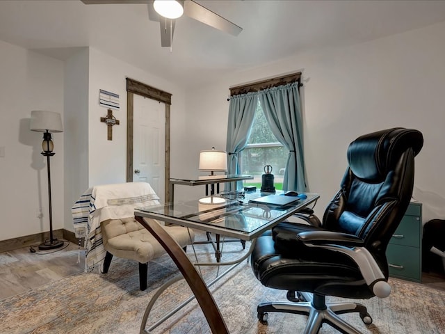 516 Westchester St, Diboll, TX 75941 - office area featuring ceiling fan and wood finished floors
