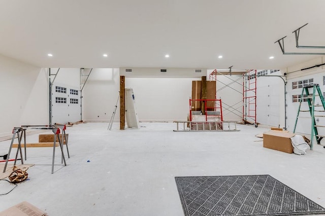 garage with visible vents and recessed lighting