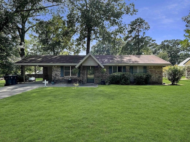 ranch-style home featuring a front yard and a carport