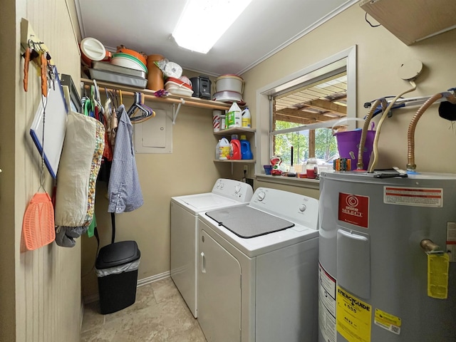 laundry area featuring washing machine and clothes dryer and water heater