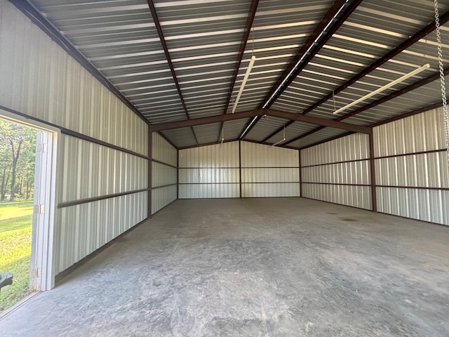 garage with metal wall