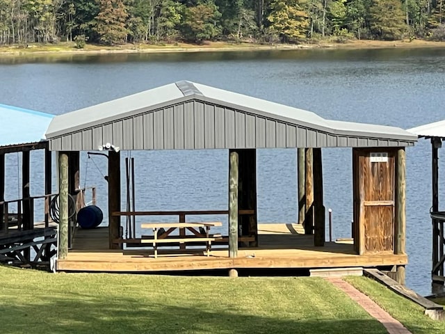 view of dock with a water view