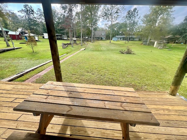 419 Pinemont Dr, Hemphill, TX 75948 - wooden terrace with a yard