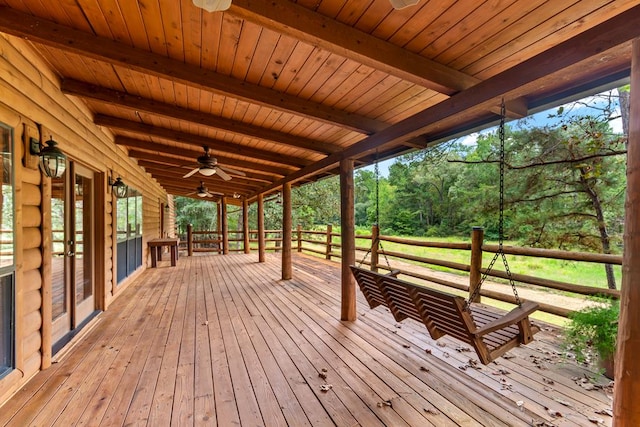 wooden deck with ceiling fan