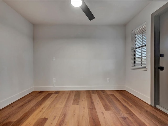 unfurnished room featuring ceiling fan and light hardwood / wood-style flooring