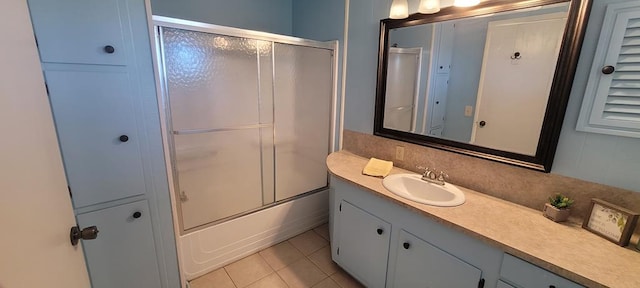 bathroom featuring tile patterned floors, vanity, and bath / shower combo with glass door