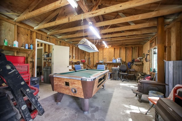 277 Mcclendon Rd, Lufkin, TX 75904 - recreation room with pool table, concrete flooring, and vaulted ceiling