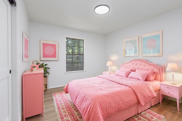 bedroom with light hardwood / wood-style flooring