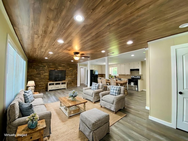 122 Otteson Ln, Lufkin, TX 75901 - living area with wooden ceiling, wood finished floors, ceiling fan, and recessed lighting
