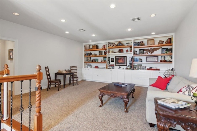 living room with light carpet