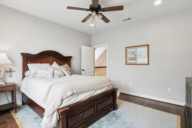 bedroom featuring ceiling fan and hardwood / wood-style floors