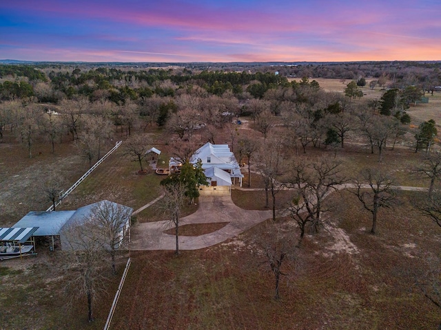 view of aerial view at dusk