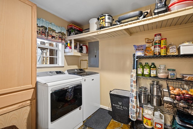 laundry area with separate washer and dryer and electric panel