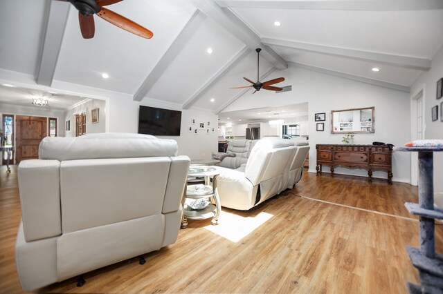 1514 Spanish Moss Dr, Lufkin, TX 75904 - living room featuring a ceiling fan, light wood-style floors, and recessed lighting