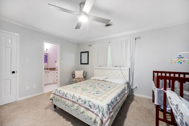1514 Spanish Moss Dr, Lufkin, TX 75904 - carpeted bedroom with ornamental molding, baseboards, and a ceiling fan