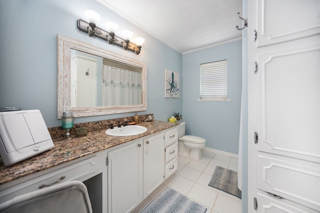 1514 Spanish Moss Dr, Lufkin, TX 75904 - bathroom with toilet, tile patterned flooring, vanity, crown molding, and baseboards