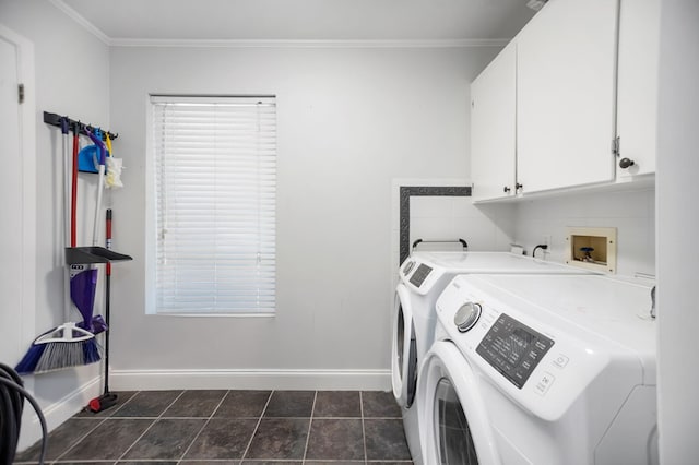 1514 Spanish Moss Dr, Lufkin, TX 75904 - washroom featuring cabinet space, washing machine and clothes dryer, baseboards, and ornamental molding