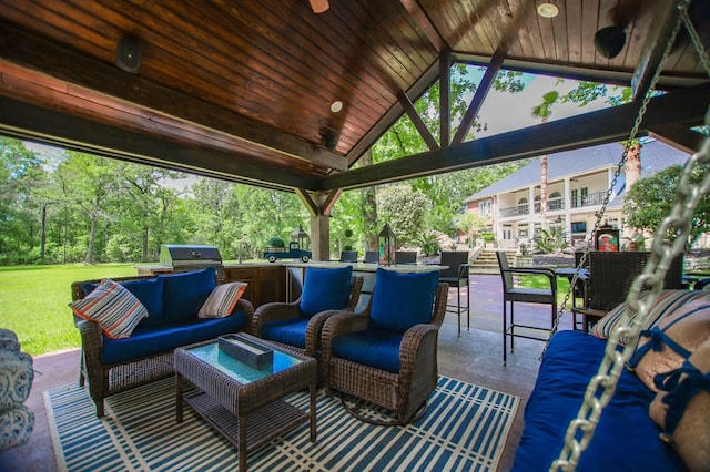 486 Brookwood Dr, Diboll, TX 75941 - view of patio featuring an outdoor kitchen, a sink, an outdoor living space, and grilling area