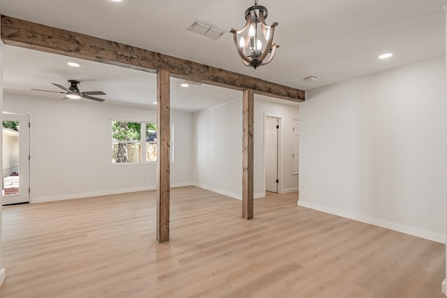 1311 Walnut Bend Dr, Lufkin, TX 75904 - below grade area with recessed lighting, light wood-style floors, ceiling fan, and a chandelier