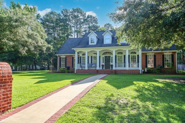 703 Shady Ln, Diboll, TX 75941 - cape cod-style house featuring covered porch, a front lawn, and brick siding