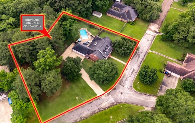 703 Shady Ln, Diboll, TX 75941 - aerial view of property and surrounding area featuring property boundaries highlighted