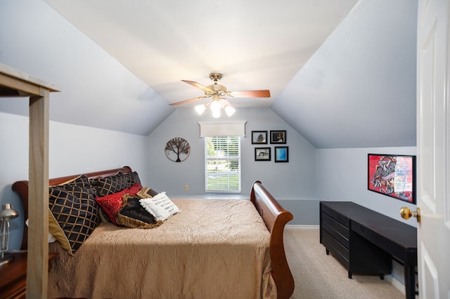 703 Shady Ln, Diboll, TX 75941 - carpeted bedroom with vaulted ceiling, ceiling fan, and baseboards