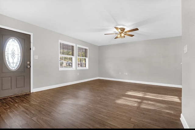 foyer entrance featuring dark hardwood / wood-style flooring and ceiling fan