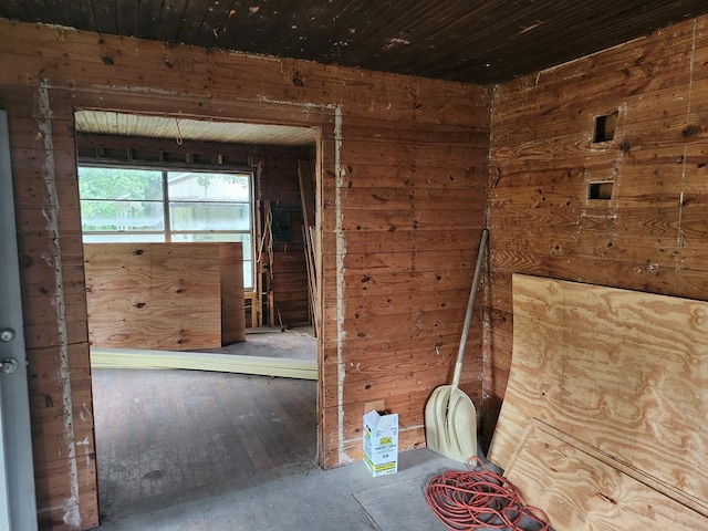 interior space featuring wood walls